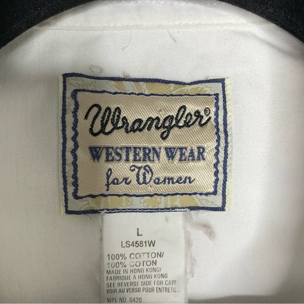 Vintage Wrangler 100% cotton white long sleeve shirt painted flowers sz L - Picture 5 of 6
